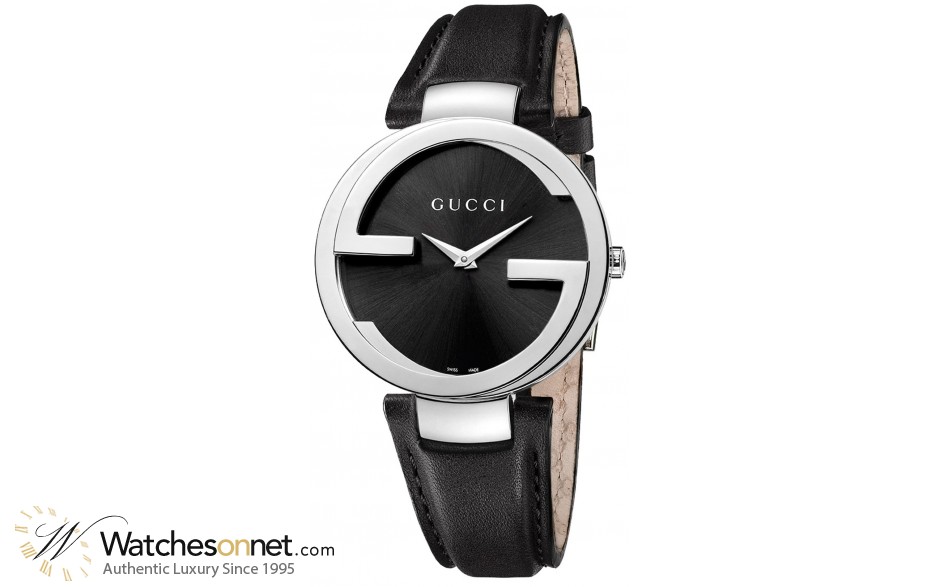Gucci Interlocking  Quartz Women's Watch, Stainless Steel, Black Dial, YA133301
