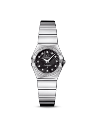 Omega Constellation  Quartz Small Women's Watch, Stainless Steel, Black & Diamonds Dial, 123.15.24.60.51.002