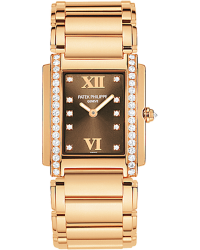 Patek Philippe Twenty 4  Quartz Women's Watch, 18K Rose Gold, Brown & Diamonds Dial, 4908/11R-010