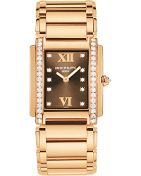 Patek Philippe Twenty 4  Quartz Women's Watch, 18K Rose Gold, Brown & Diamonds Dial, 4910/11R-010