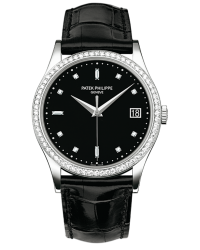 Patek Philippe Calatrava  Automatic Men's Watch, 18K White Gold, Black & Diamonds Dial, 5297G-001