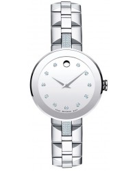 Movado Sapphire  Quartz Women's Watch, Stainless Steel, Silver Dial, 606815