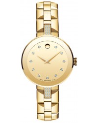 Movado Sapphire  Quartz Women's Watch, 18K Gold Plated, Gold Dial, 606817