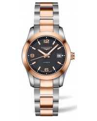 Longines Conquest  Automatic Women's Watch, Steel & 18K Rose Gold, Black Dial, L2.285.5.56.7
