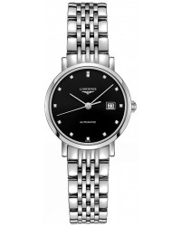 Longines Elegant  Automatic Women's Watch, Stainless Steel, Black & Diamonds Dial, L4.310.4.57.6