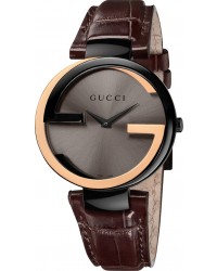 Gucci Interlocking  Quartz Women's Watch, PVD Black Steel, Brown Dial, YA133304