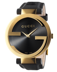 Gucci Interlocking  Quartz Women's Watch, Gold Plated, Black Dial, YA133312