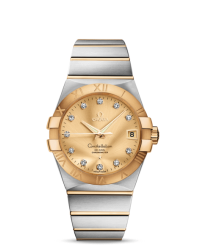 Omega Constellation  Automatic Men's Watch, 18K Yellow Gold, Champagne & Diamonds Dial, 123.20.38.21.58.001