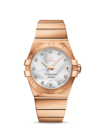Omega Constellation  Automatic Men's Watch, 18K Rose Gold, Silver & Diamonds Dial, 123.50.38.21.52.001