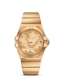 Omega Constellation  Automatic Men's Watch, 18K Yellow Gold, Champagne & Diamonds Dial, 123.50.38.21.58.001
